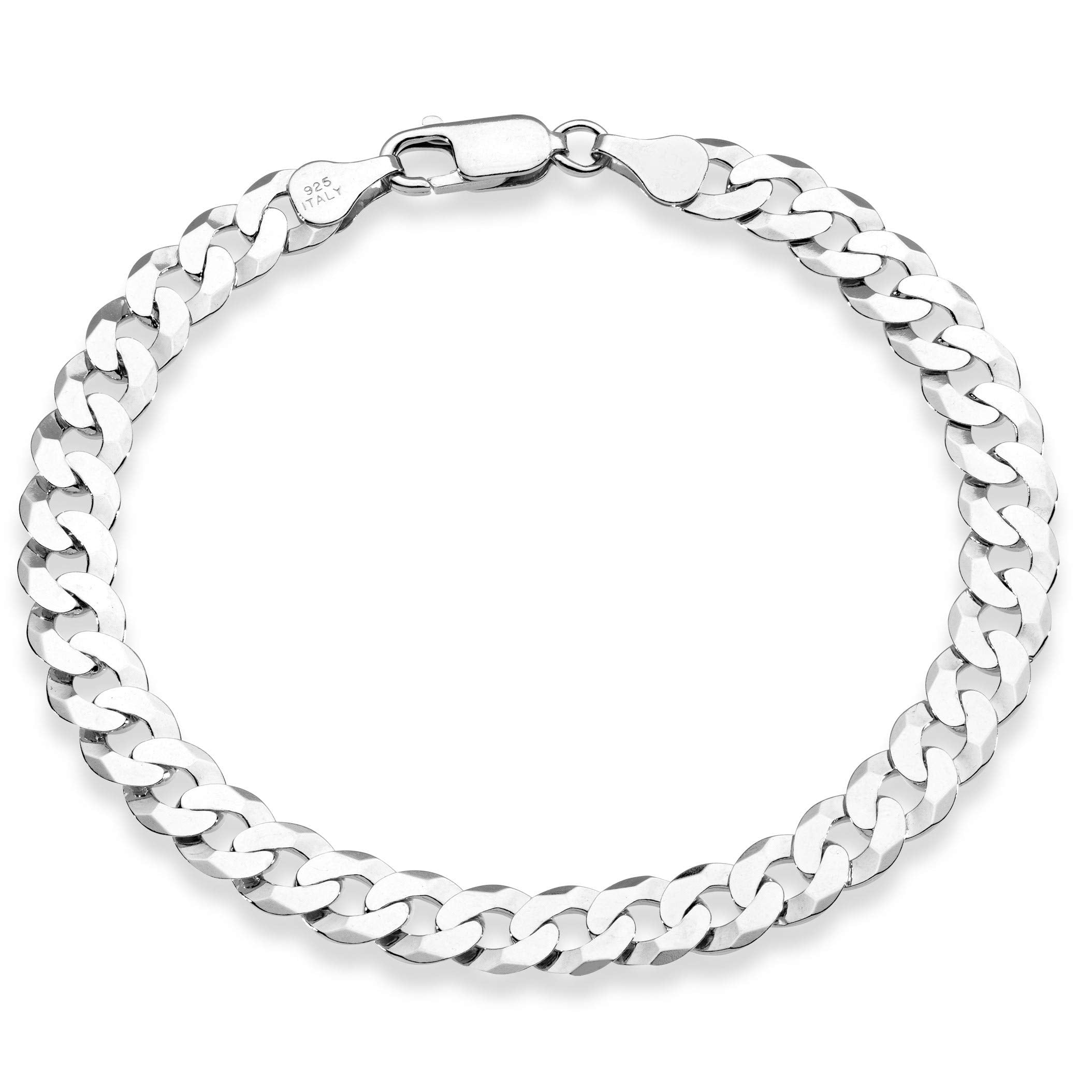 Miabella 925 Sterling Silver Italian 7mm Solid Diamond-Cut Cuban Link Curb Chain Bracelet for Men Women, Made in Italy (8 Inches