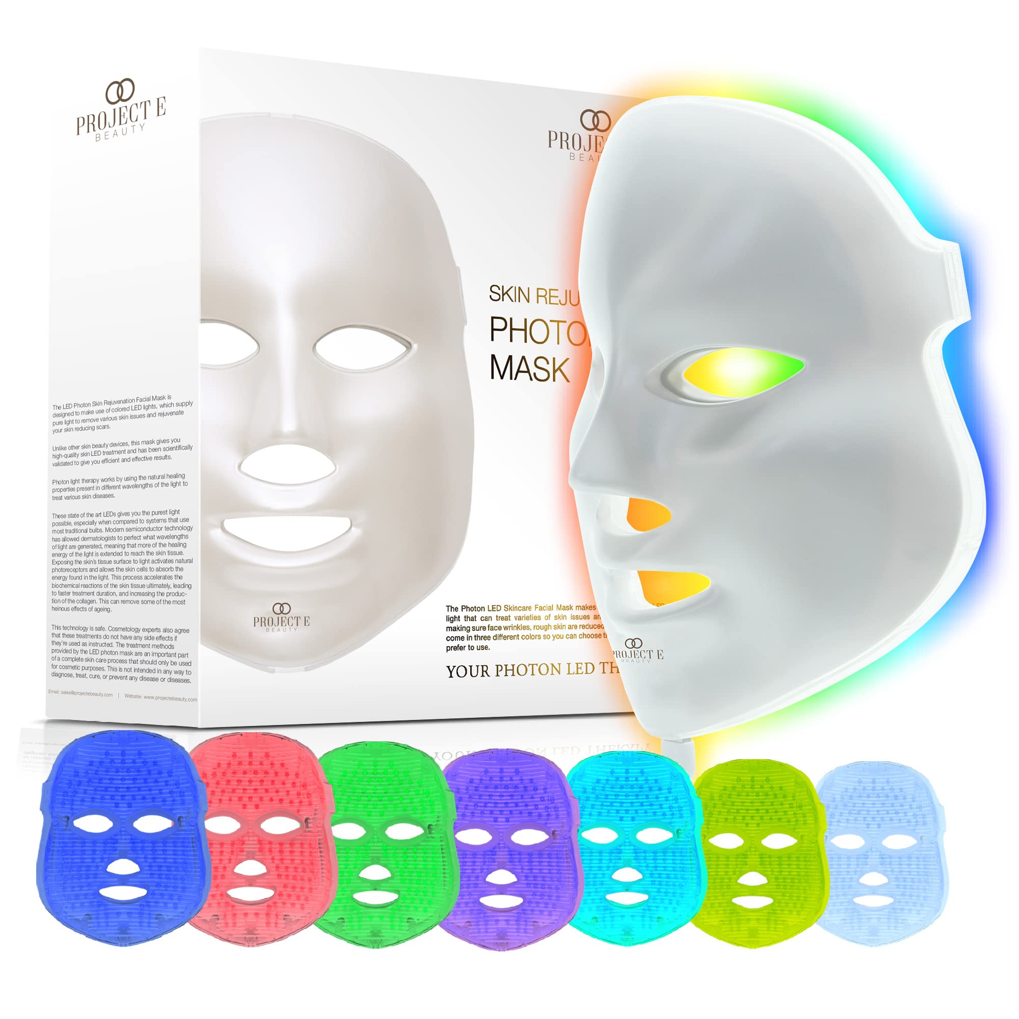 Project E Beauty Skin Rejuvenation Photon Mask | Led Face Mask Light Therapy Red Blue Light Anti-Aging Wrinkle Spa Facial Treatm