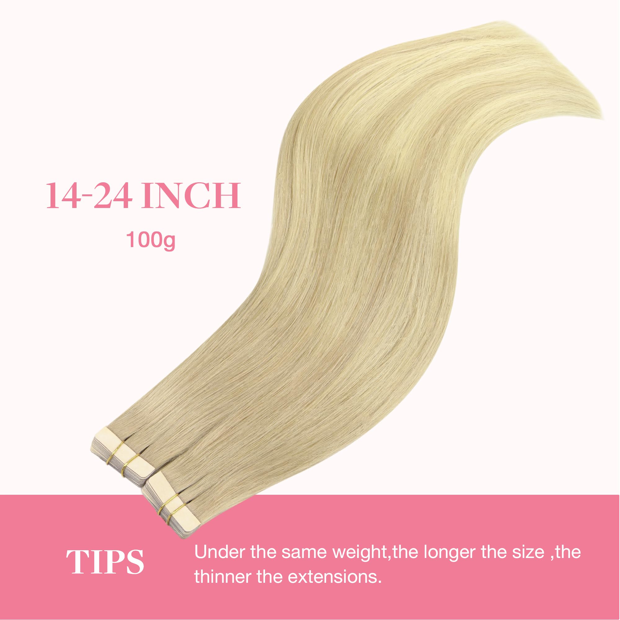 Goo Goo Tape In Hair Extensions Human Hair, 18Et90A Natural Blonde Balayage, 14Inch 100G 40Pcs, Thick Ends Straight Seamless Tap
