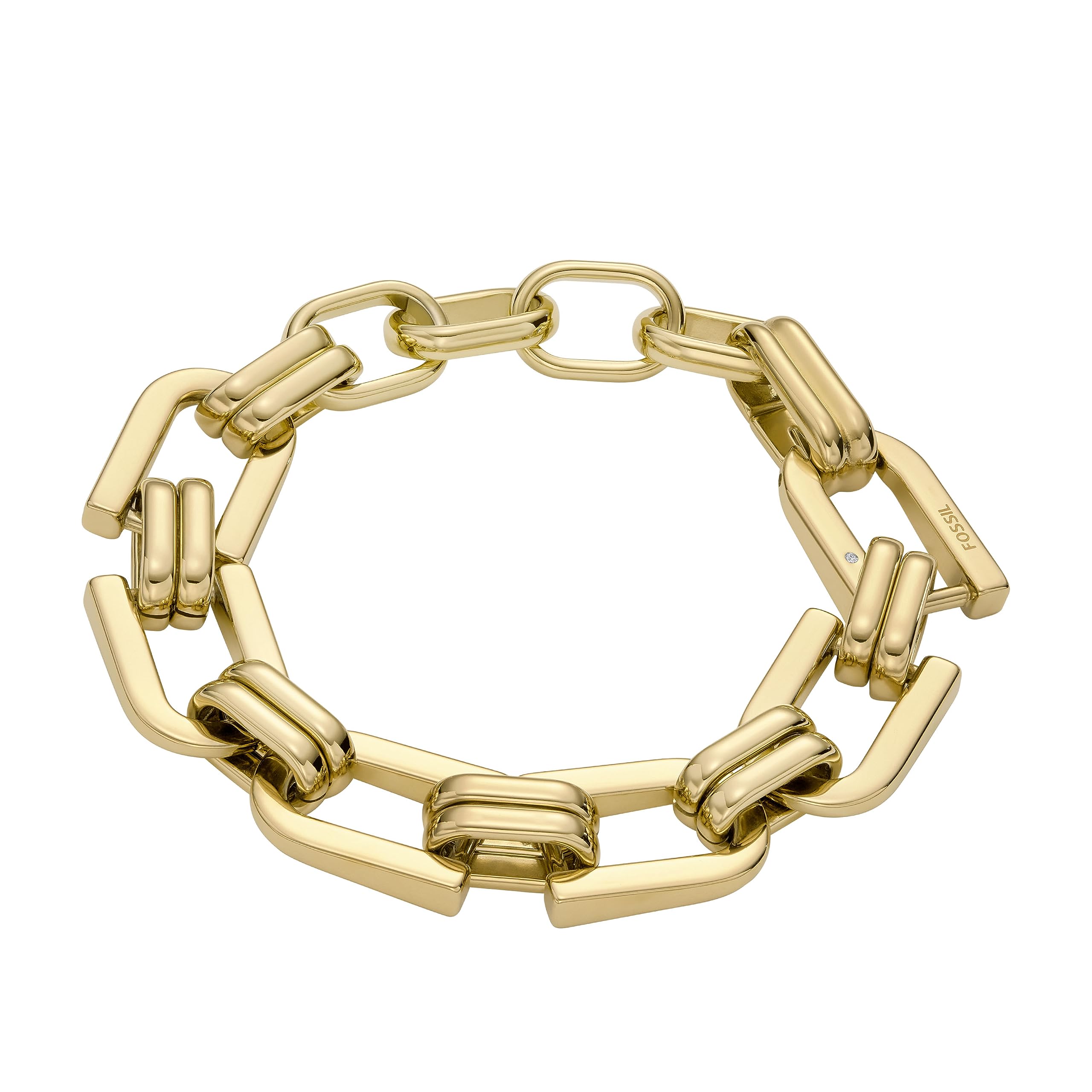 Fossil Womens Stainless Steel Gold-Tone Heritage Double D-Link Chain Bracelet, Color: Gold (Model: JF04573710)