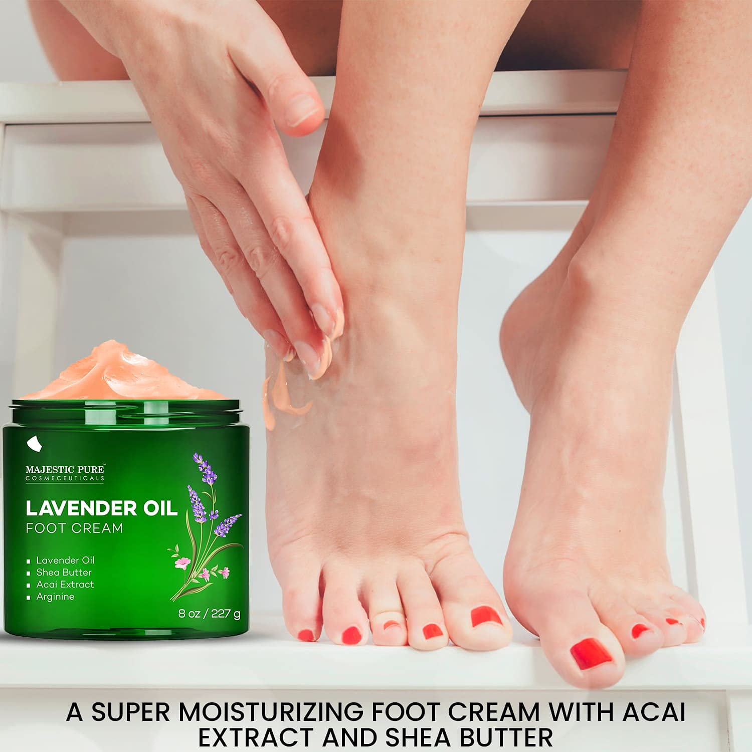 Majestic Pure Lavender Oil Foot Cream, Warming Cream - Calluses, Dry Cracked Feet, Hands, Heels, Elbow, Nails, And Knees - Softe