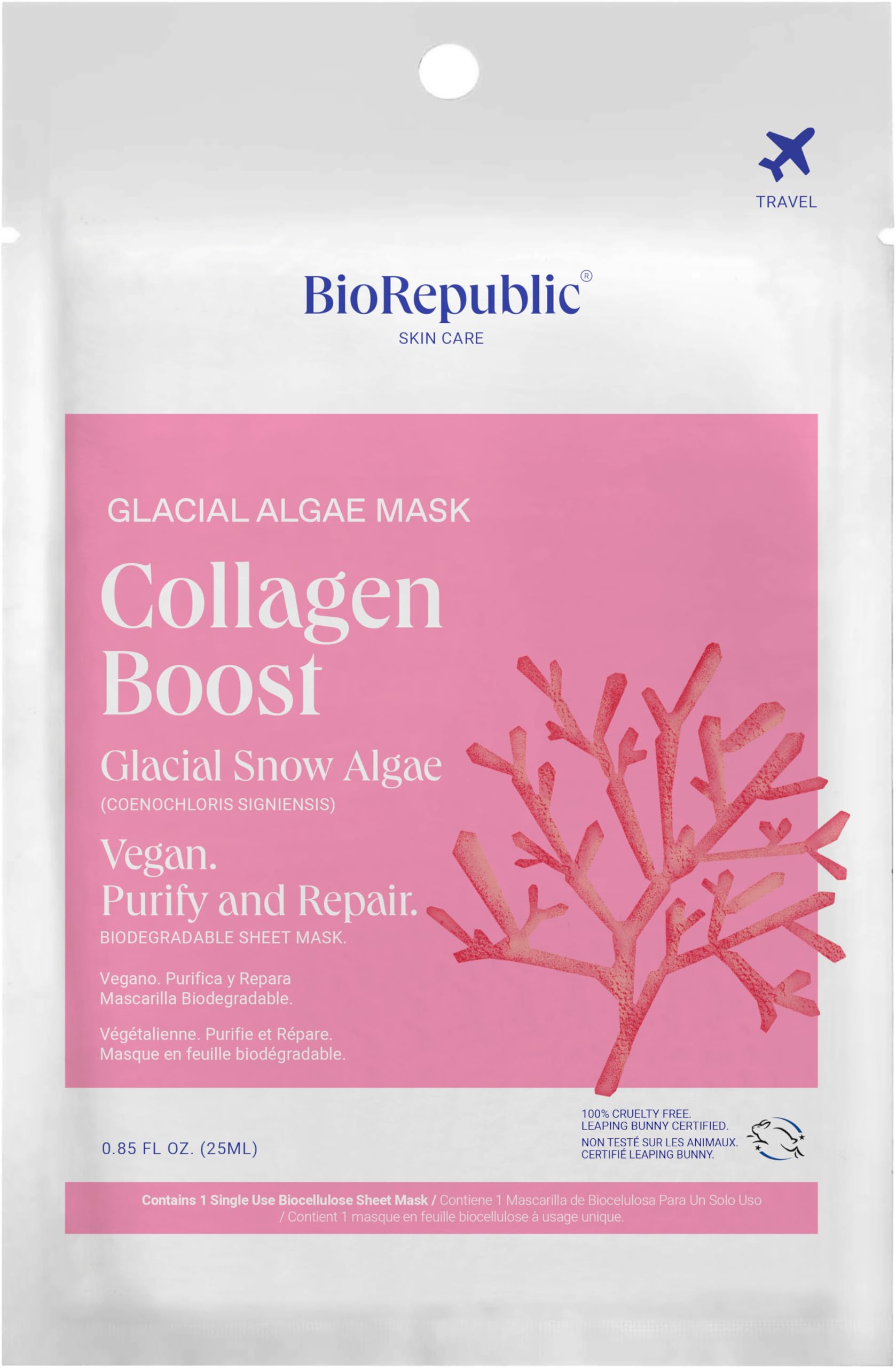 BioRepublic Glacial Snow Algae Sheet Masks Super Collagen Biocellulose Face Mask for AntiAging, Antioxidant Defense & Radiance 