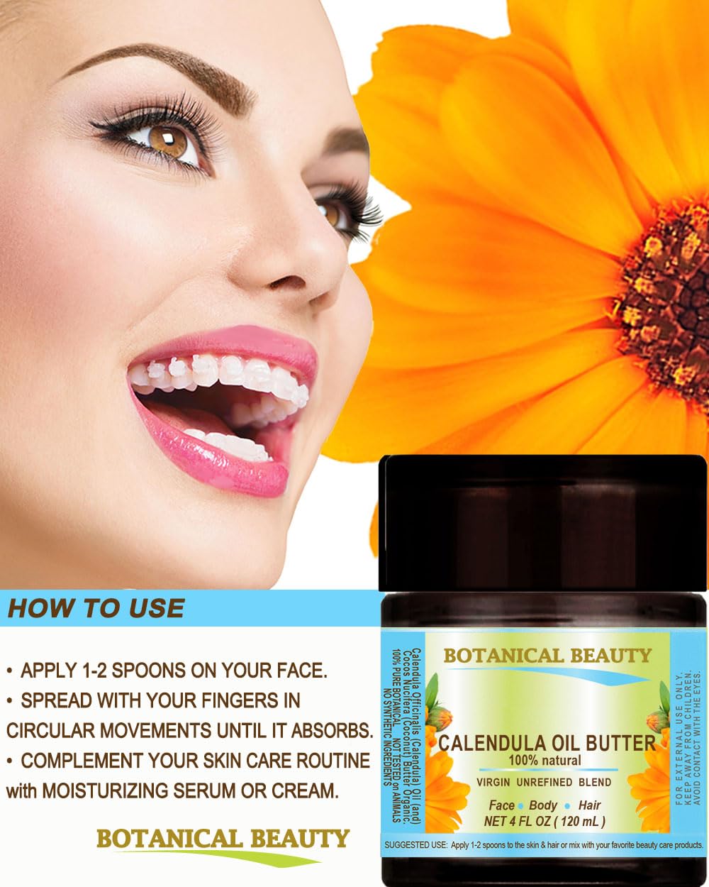 Calendula Oil Butter Calendula Officinalis Marigold Oil Butter 100% Pure Natural For Face, Skin, Body, Hair, Nails, Foot Care. F