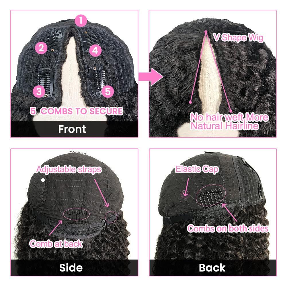 4Girl4Ever V Part Wig Human Hair Kinky Curly Upgrade U Part Human Hair Wig For Black Women Minimal Leave Out Vpart Wig No Glue H