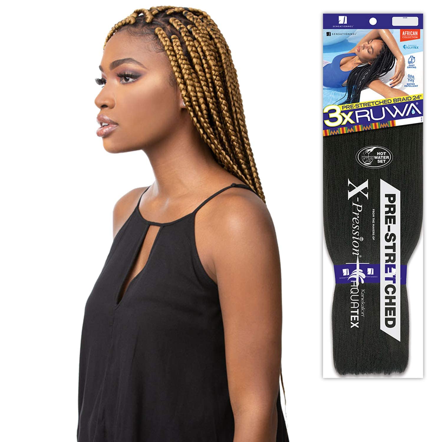 Sensationnel Ruwa Prestretched Braiding Hair - 3X 24 Inch Water Repellent Kanekalon Fast Dry Synthetic Braid In Hair Extensions