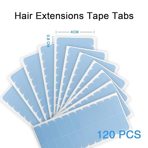 Suyya 120 Pieces Hair Extension Tape Tabs Double Sided Extension Tapes For Replacement 4Cm X0.8Cm (Blue 120 Pieces)
