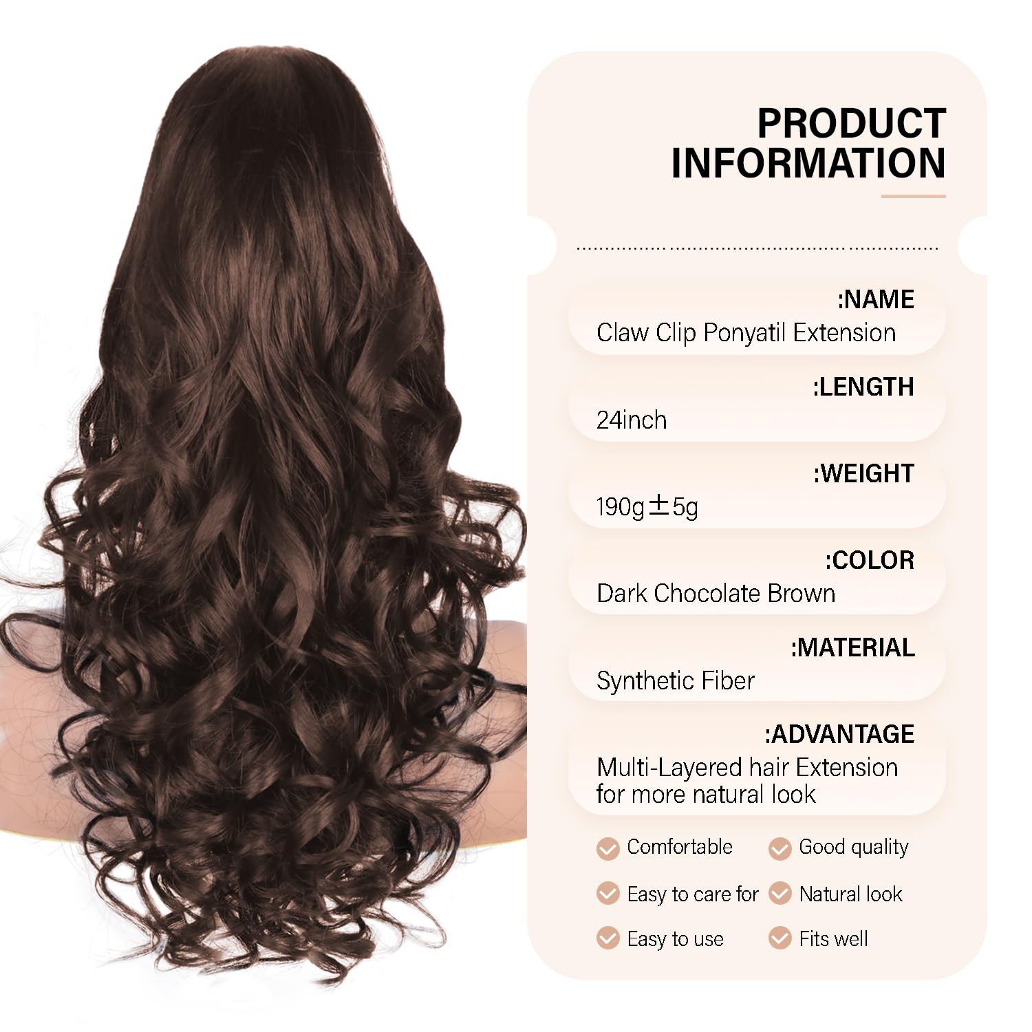 Zqian Beauty 24 Inch Ponytail Extension, Clip On Ponytails For Women, Long Curly Wavy Ponytail Extensions For Women, Synthetic L