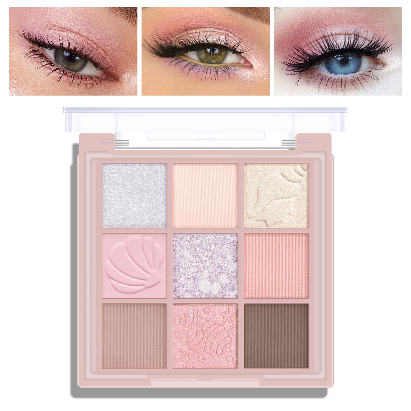 KYDA 9 Colors Warm Tone Eyeshadow Palette, Matte Light Purple Pink High Pigment Blendable Shades, Sparkling Powder Eyeshadow, Gl