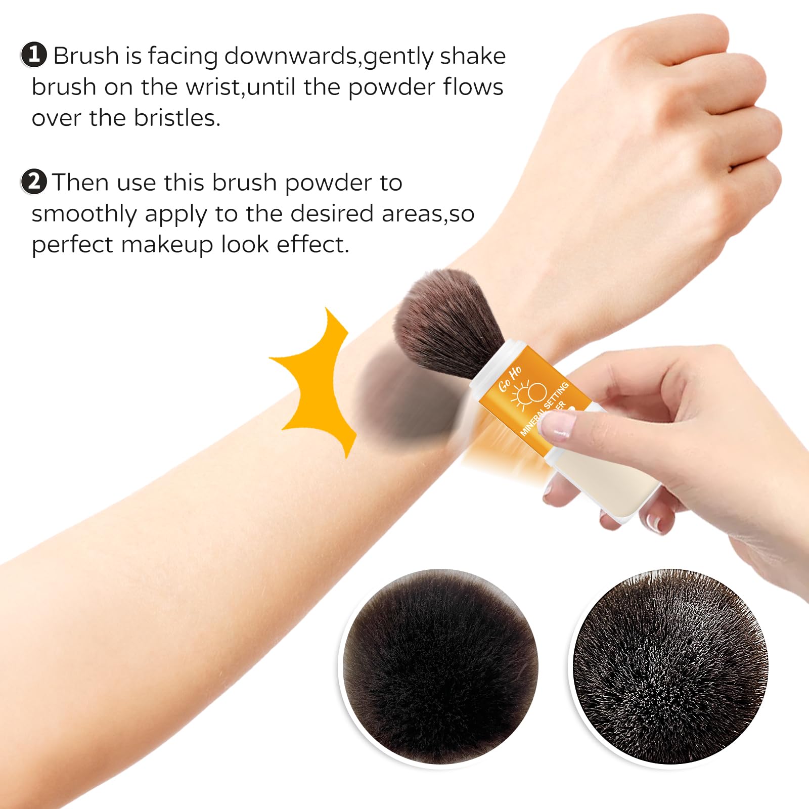 Go Ho Mineral Sunscreen Setting Powder - SPF 50,Translucent,Loose Natural Matte Face Makeup Brush-in,For All Skin Tones,Sunscree