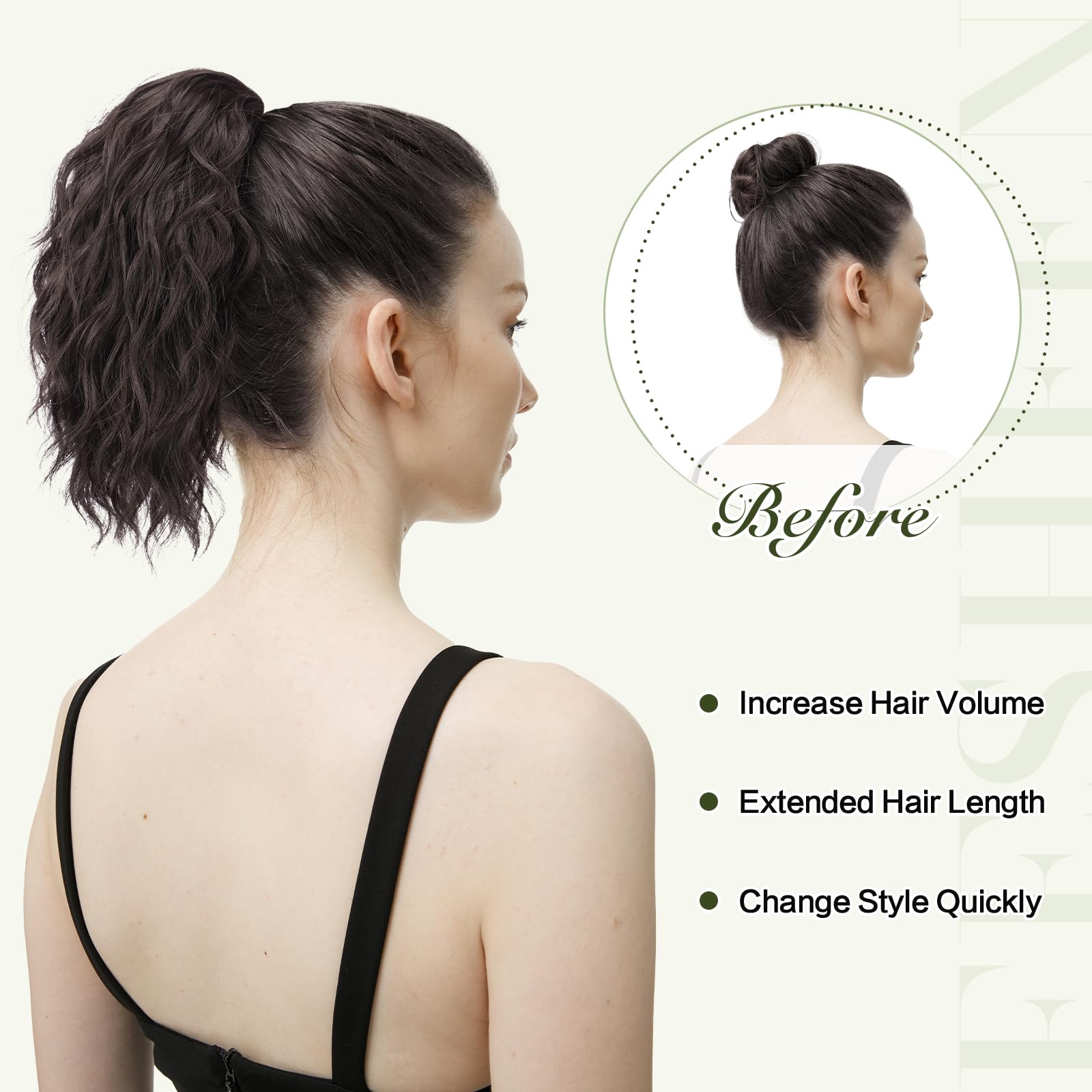 Feshfen Ponytail Extensions, Drawstring Ponytails Hair Extension Ash Blonde Short Curly Wavy Hair Piece Synthetic Blonde Pony Ta