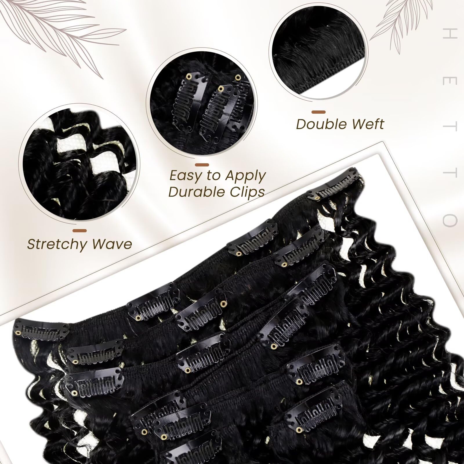Hetto Kinky Curly Clip In Hair Extensions #1 Jet Black Curly Hair Extensions Clip On Human Hair Jerry Curly Clip In Extensions H