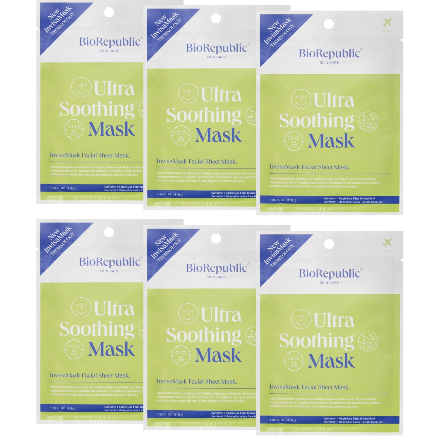 BioRepublic Ultra Soothing InvisaMask Sheet Masks RednessReducing Face Mask with Squalane, Tripeptide & Allantoin for Sensitive