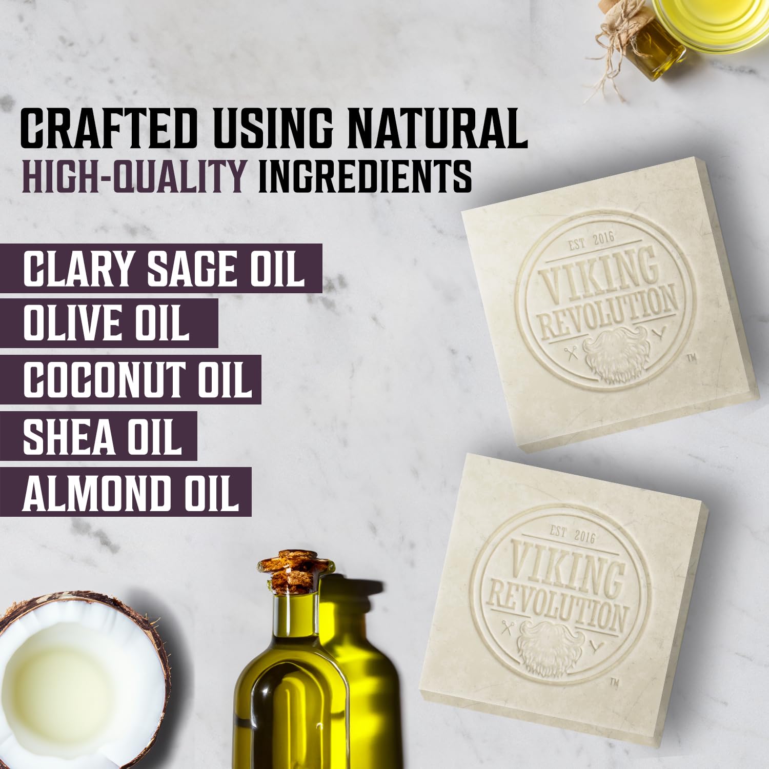 Viking Revolution Clary Sage Natural Soap For Men - Mens Soap Bar With Essential Oils Cold Pressed Bar Soap For Men - Nourishing