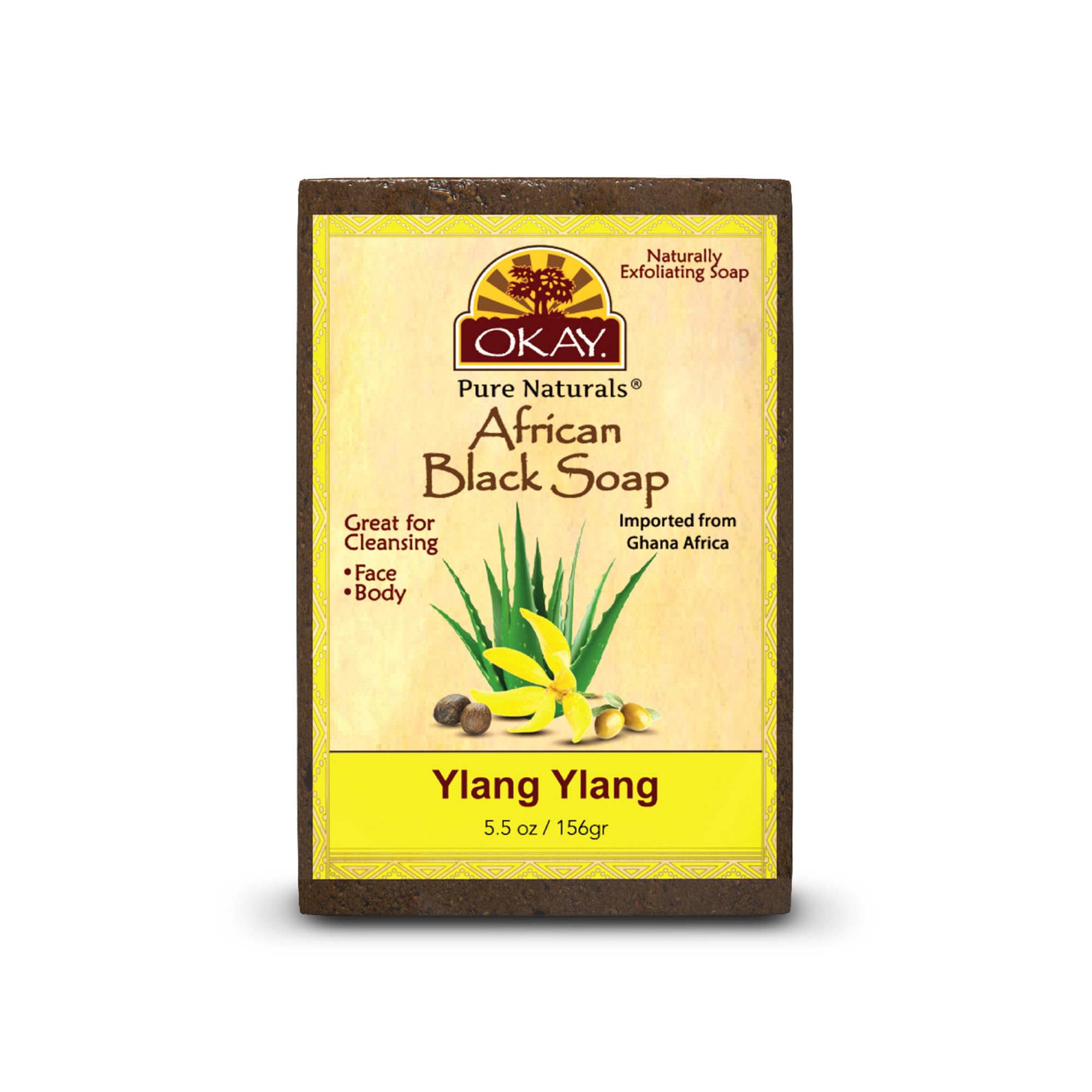OKAY Pure Naturals AFRICAN BLACK SOAP YLANG YLANG 5.5oz / 156gr