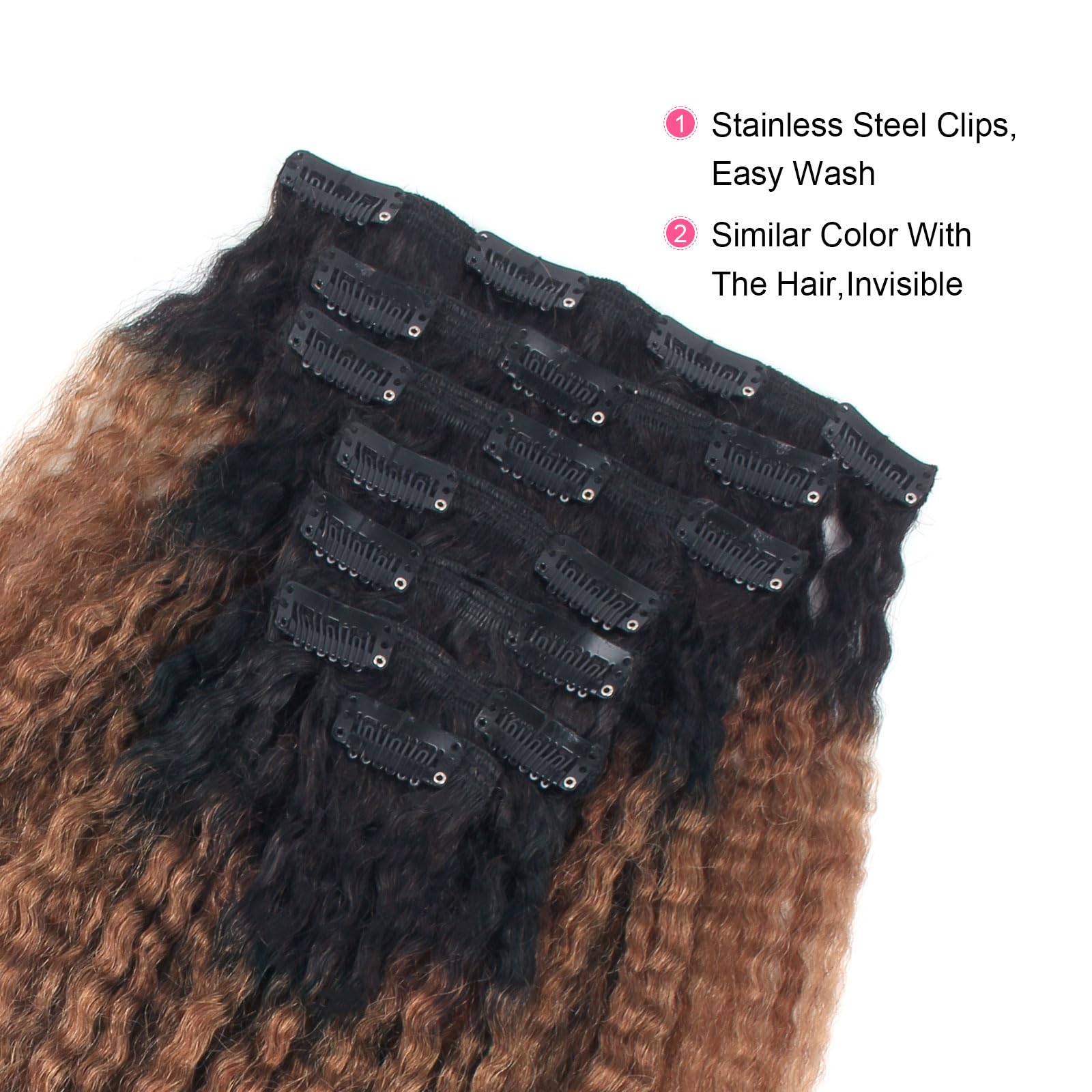 Amazingbeauty 8A Kinkys Straight Blow Out Ombre Remy Clip In Extensions Double Weft Real Remy Human Hair For Black Women, 120 Gr