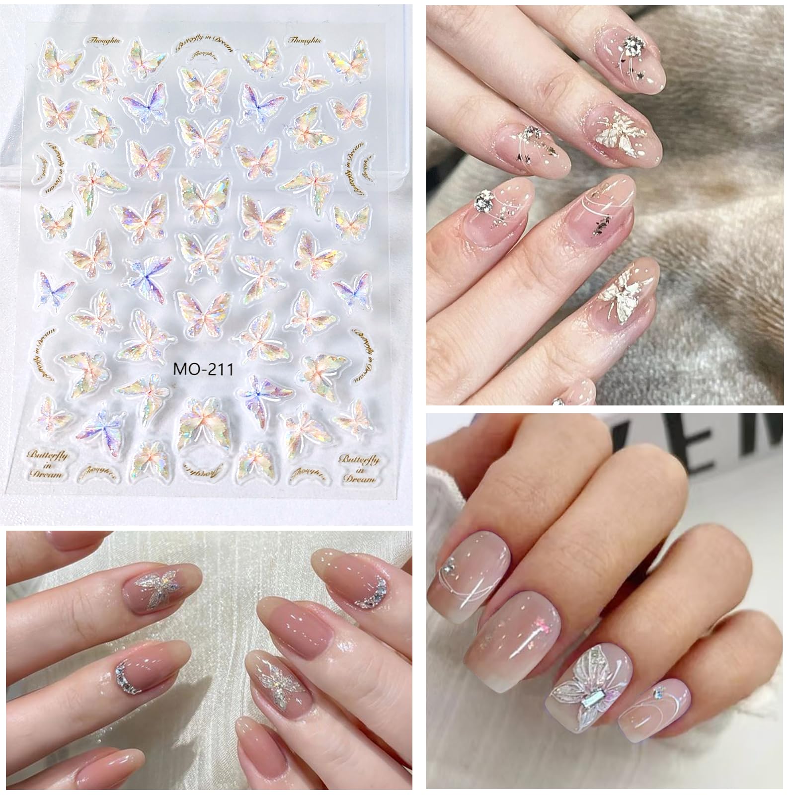 3 Sheets Butterfly Nail Stickers For Nail Art 5D Embossed Aurora Nail Decals Spring Pink Shell Butterfly Nail Supplies Accessori
