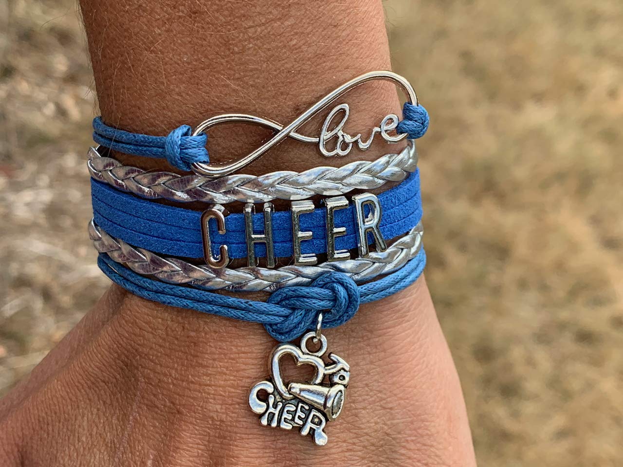 Infinity Collection - Cheer Bracelet - Blue and Silver - Cheerleading Infinity Charm Jewelry Gift for Cheerleaders, Teams or Squ
