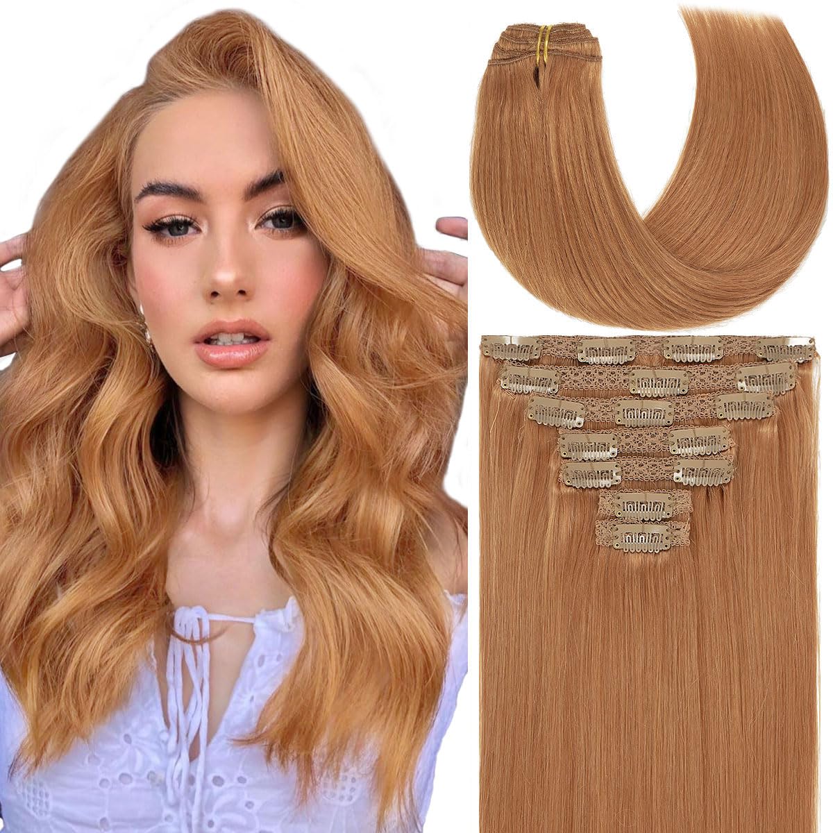 Caliee Clip in Hair Extensions Invisible Lace Human Hair Clip in Extensions Full Head Thick Ends Real Hair Extensions Clip in Hu