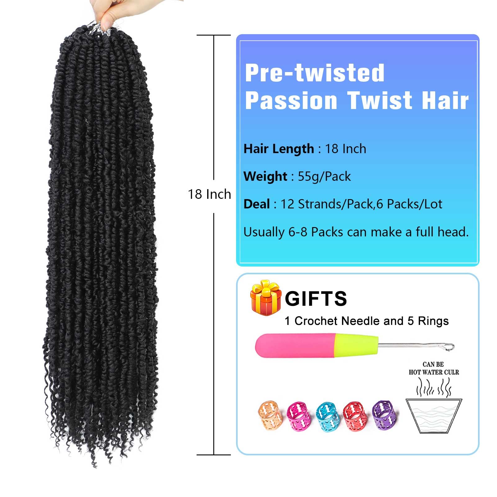 Befunny Passion Twist Crochet Hair,18 Inch 6 Packs Pretwisted Passion Twist Hair, Soft Pre Looped And Pre Twist Crochet Hair For