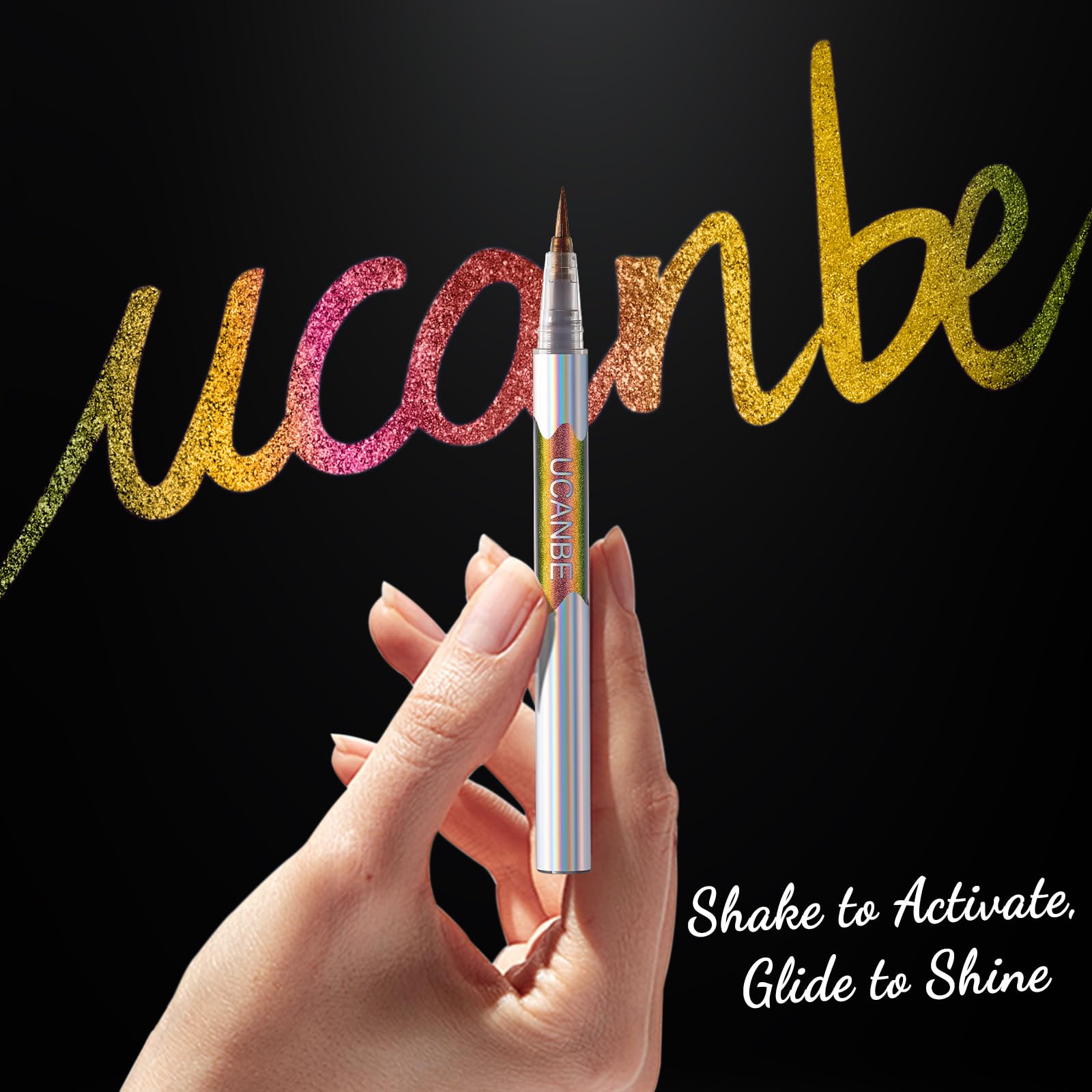 Ucanbe Chameleon Liquid Eyeliner - Gold Pink Purple, Multi-Chrome Metallic Shift Eyeliner, Waterproof Glitter Eyeliner With Soft