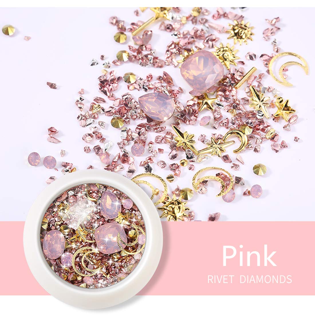 editTime 6 Wheels Mixed Sparkle Nail Art Rhinestones Diamonds Crystals Beads Artificial Pearls and Gold Silver Nail Studs Gems M