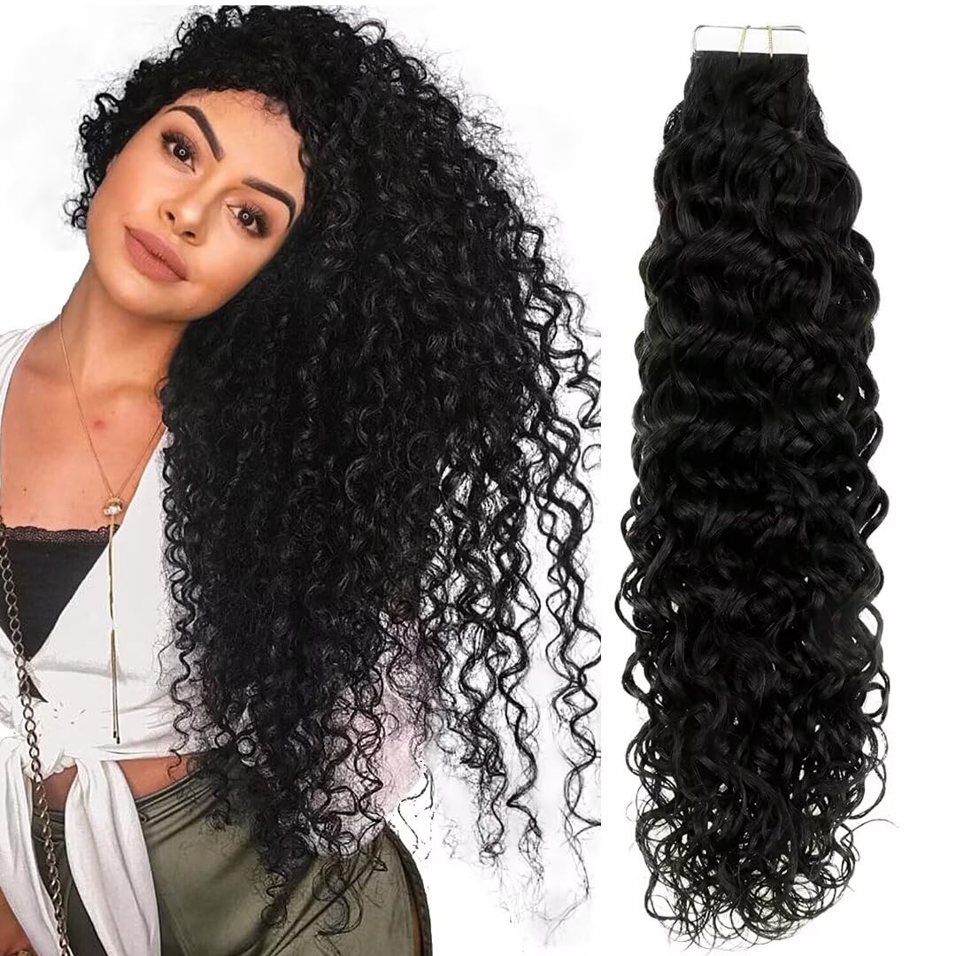 Hetto Tape In Hair Extensions Curly Black Tape In Hair Extensions Human Hair Tape In Hair Extensions Natural Black Curly Hair 50