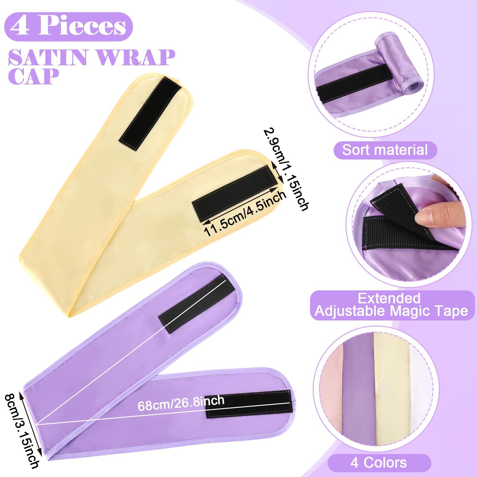 4 Pieces Satin Hair Wrap Scarf Satin Headband For Black Women'S Hair Adjustable Silk Hair Wraps For Sleeping Nonslip Strips (Ele