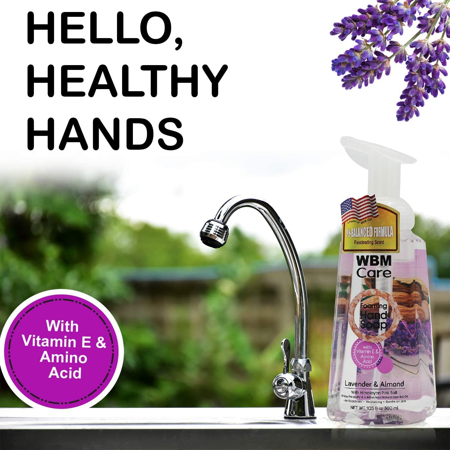WBM Care Lavender Natural Foaming Soap Refills, Enriched with Almond Scent, Vitamin E & Amino Acid, Moisturizing & Nourishing, H
