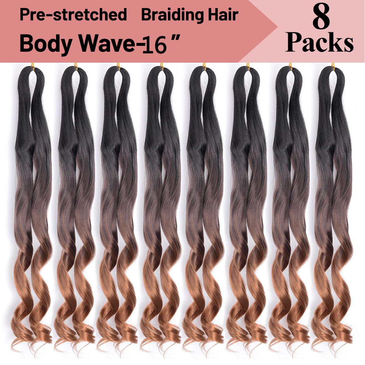 French Curl Braiding Hair 16 Inch Ombre Curly Braiding Hair Pre Stretched C16 75G/Pack 8 Packs Synthetic Soft Braiding Hair Curl
