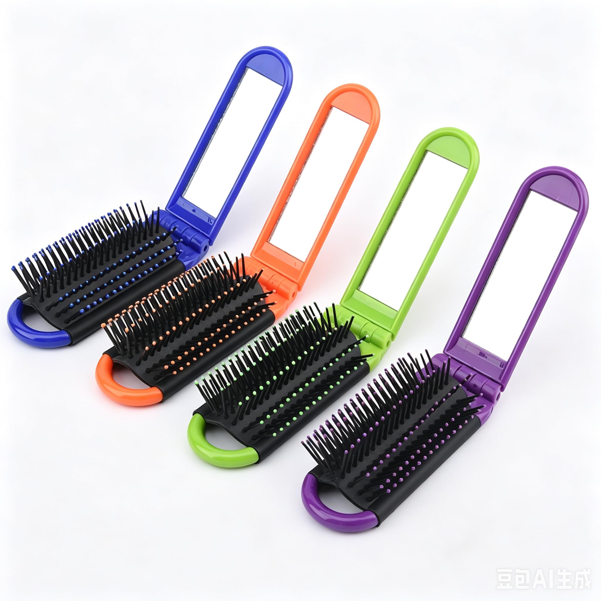 4pcs Folding Travel Hair Brush for Purse with Mirror,Compact Pocket Brushs