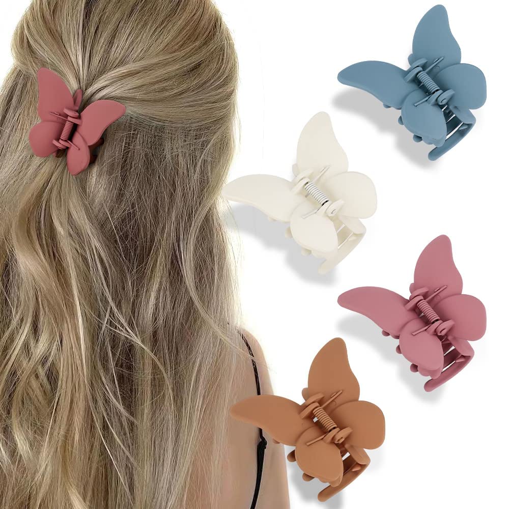 ATODEN Butterfly Hair Clips Butterfly Clips Hair Claw Clips for Girls 2.6'' Hair Clips for Women 4Pcs Claw Clip Matte Hair Claws