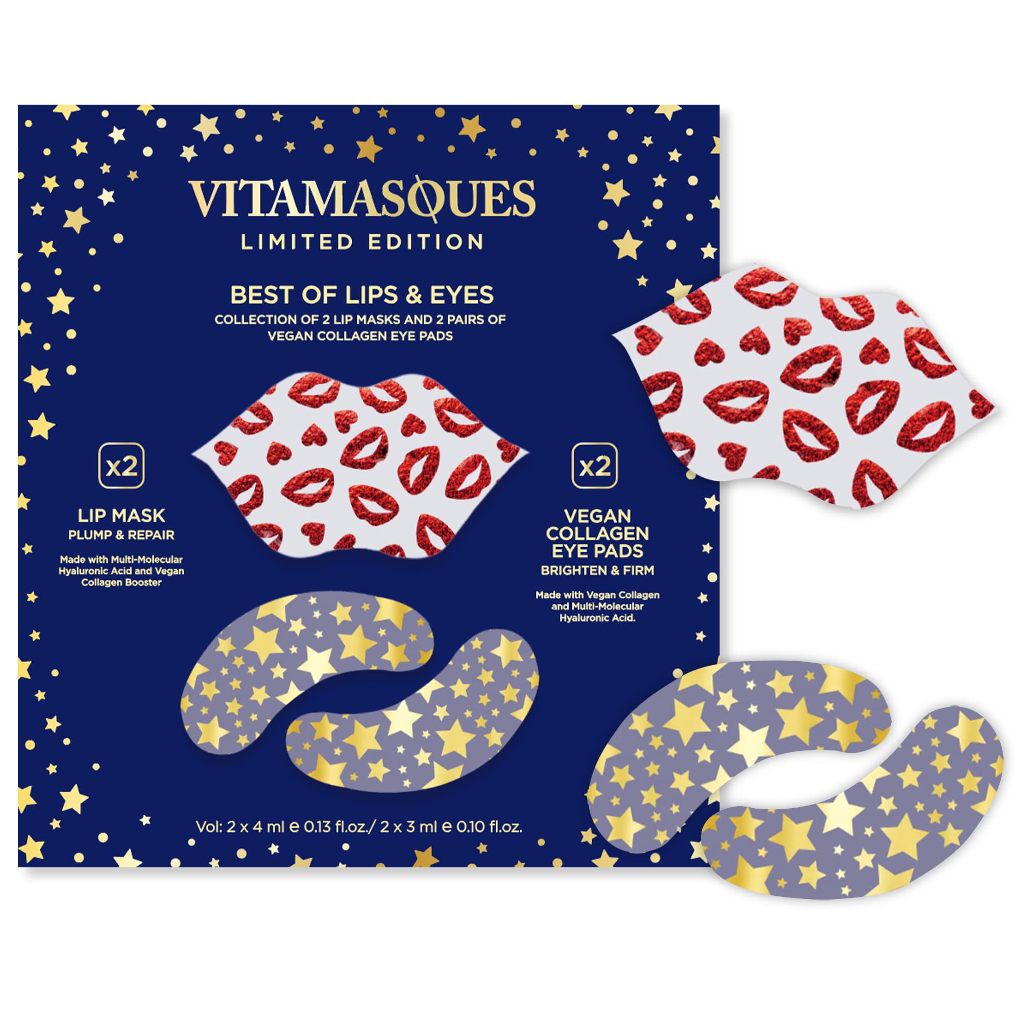 Lip Mask And Collagen Eye Pad Gift Set, Best Of Lips & Eyes - 4 Piece Set, Plump & Repair Lip Masks, Brighten & Firm Vegan Colla