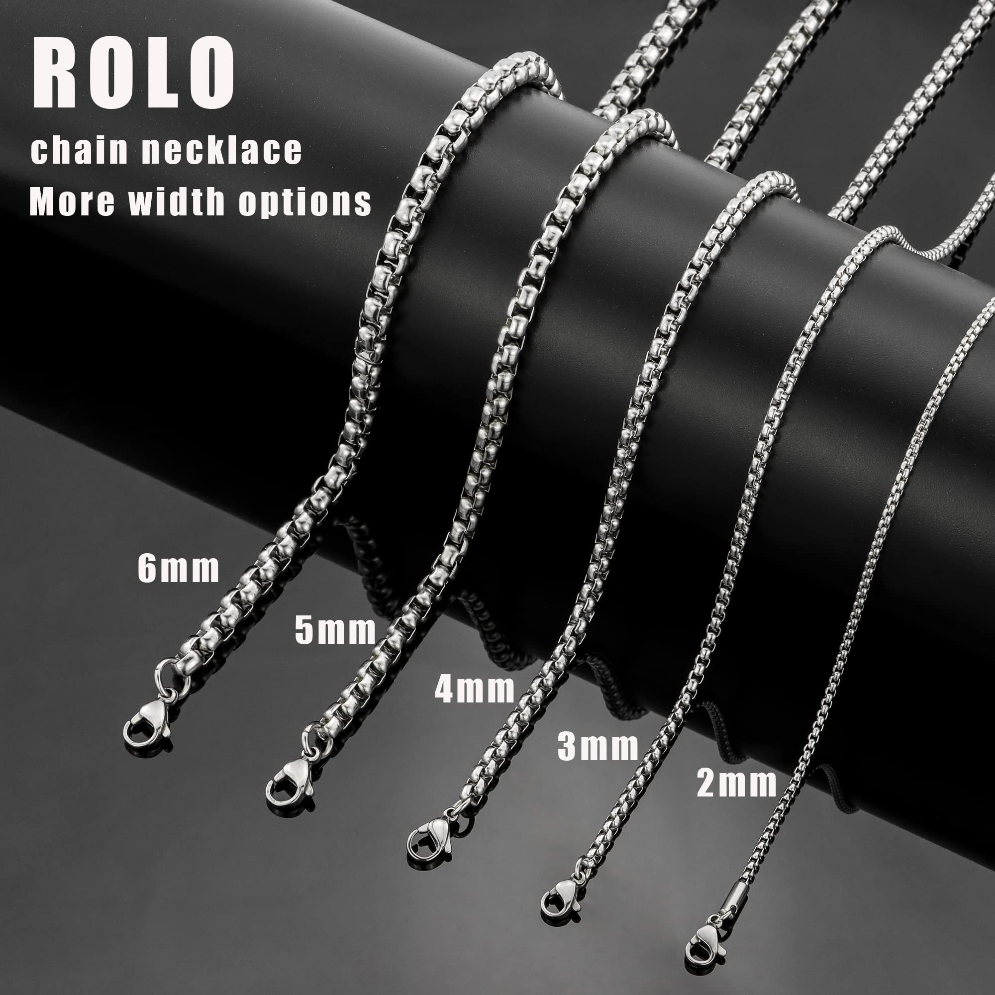 Monily Square Rolo Chain Necklace Stainless Steel Round Box Necklace for Men & Women