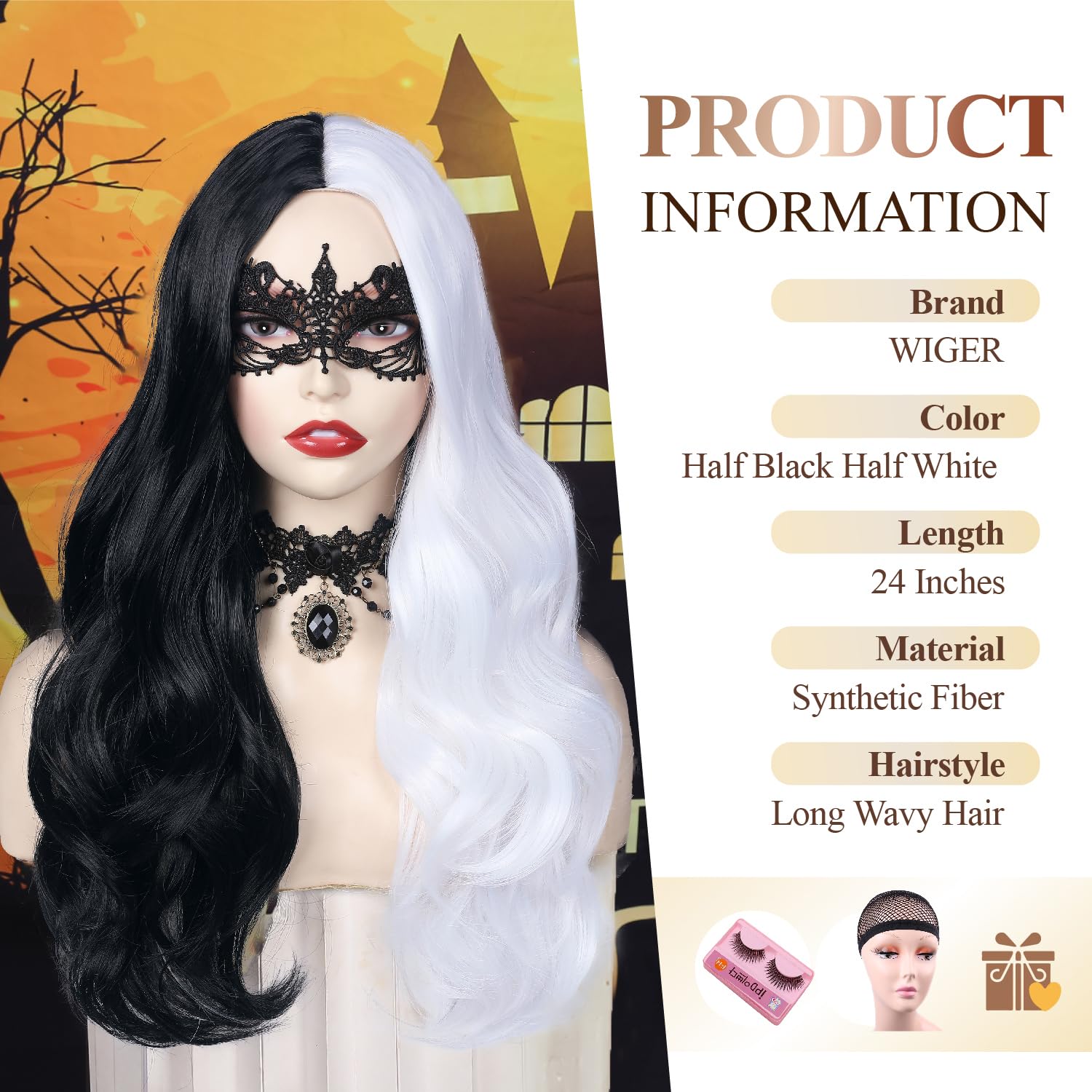 Wiger Half Black Half White Wigs For White Women Long Curly Wavy Wigs For Women Long Black And White Curly Wigs Middle Part Synt