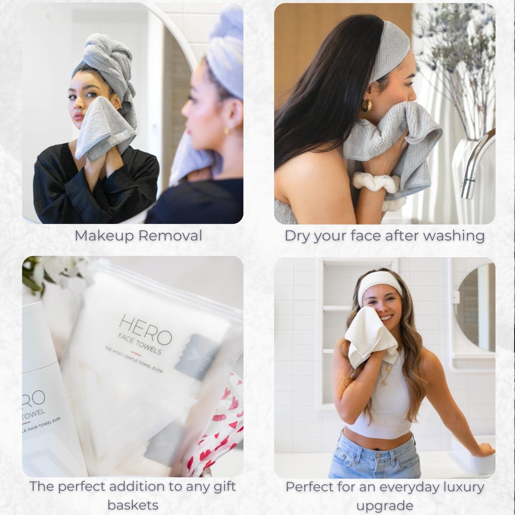 Volo Hero Luna Gray Face Towel | Reusable Facial Wash Cloths | Makeup Remover & Post Shower Washcloths | Ultra Soft, Absorbent,