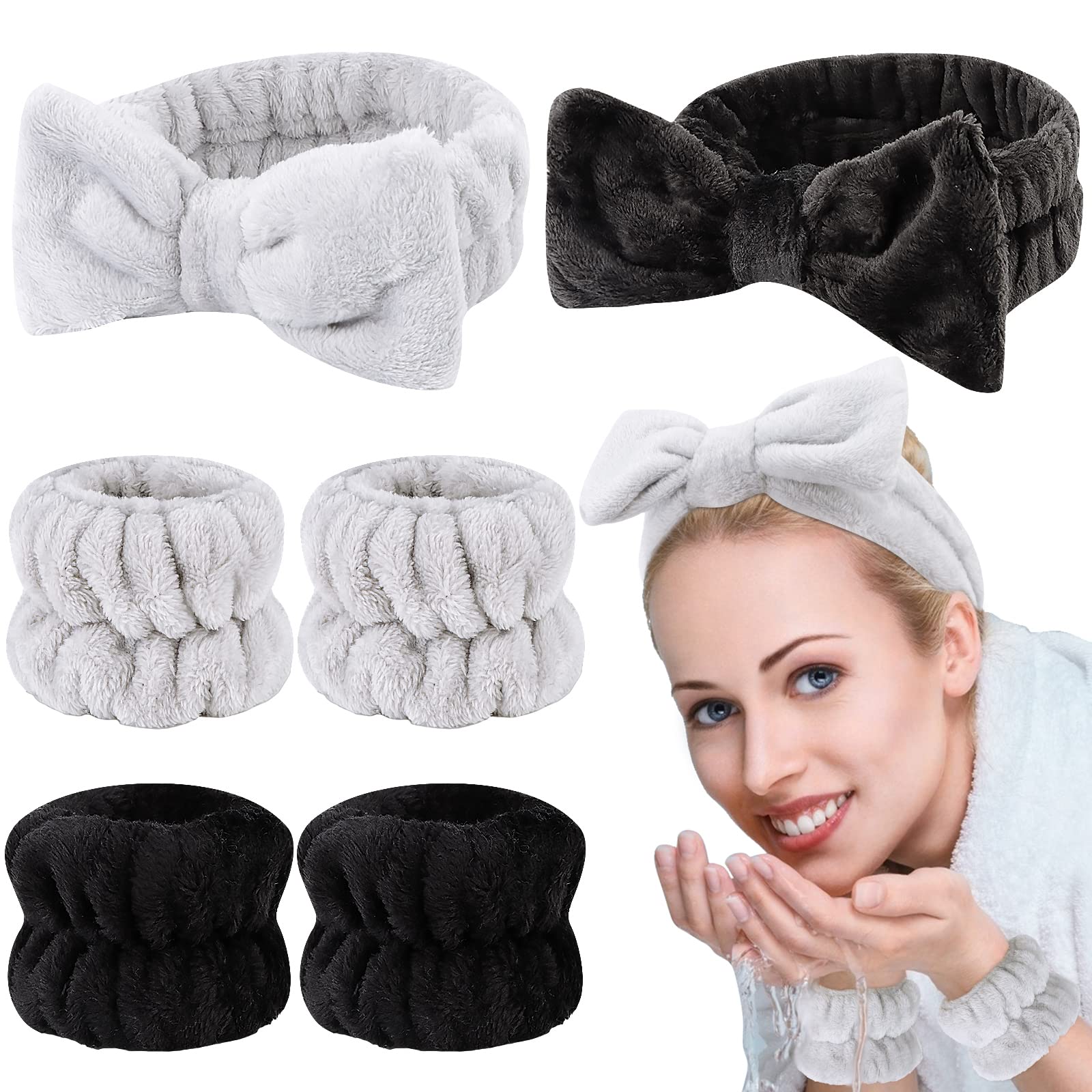 6 Pcs Spa Headband Face Wash Headband and Wristband Set, Microfiber Wrist, Wrist Wash Bands, Skincare Headbands Makeup Headband