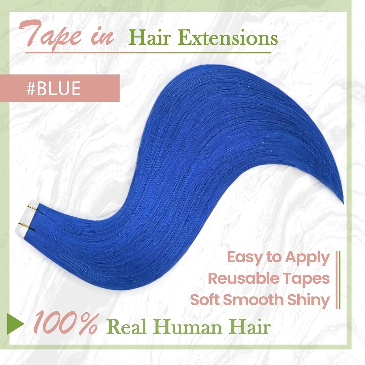 RUNATURE Blue Tape in Hair Extensions Human Hair 14 Inch 20g 10pcs Blue Hair Extensions Tape in Skin Weft Human Hair Tape in Ext
