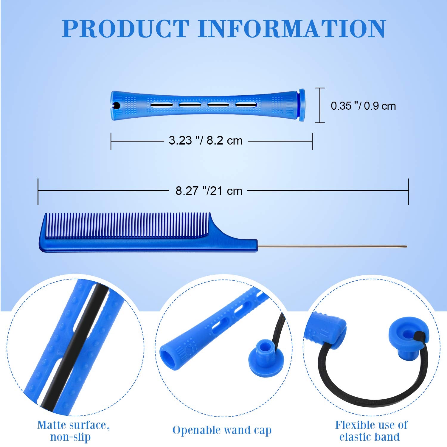 24 Pieces Hair Perm Rods Cold Wave Rods Plastic Perming Rods Curlers Hair Rollers with Steel Pintail Comb Rat Tail Comb Tools fo