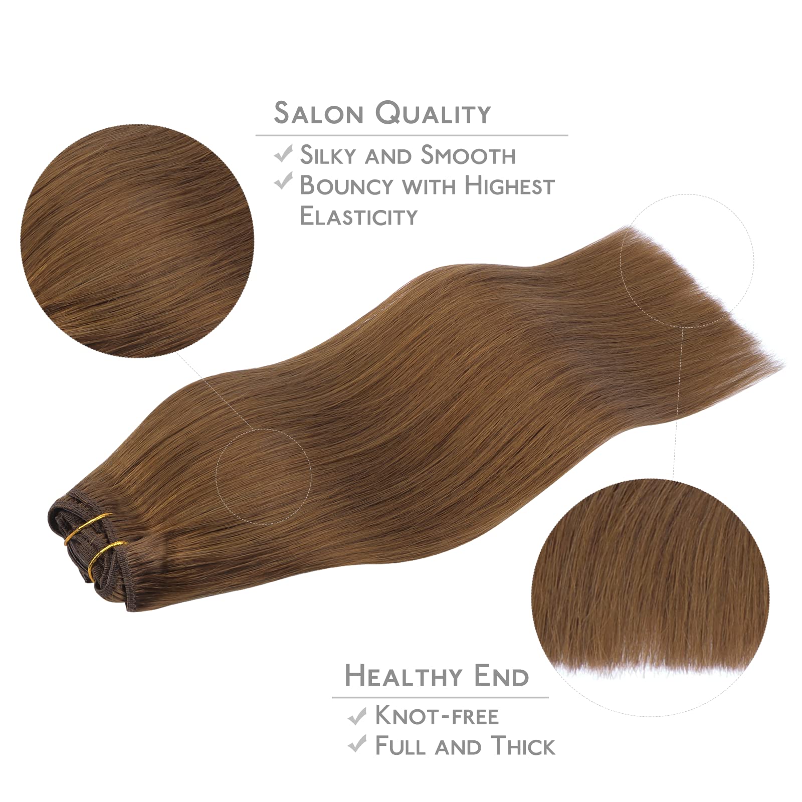 Wennalife Clip In Hair Extensions Real Human Hair, 20 Inch 120G 7Pcs Human Hair Extensions Clip In Human Hair, Light Auburn Brow