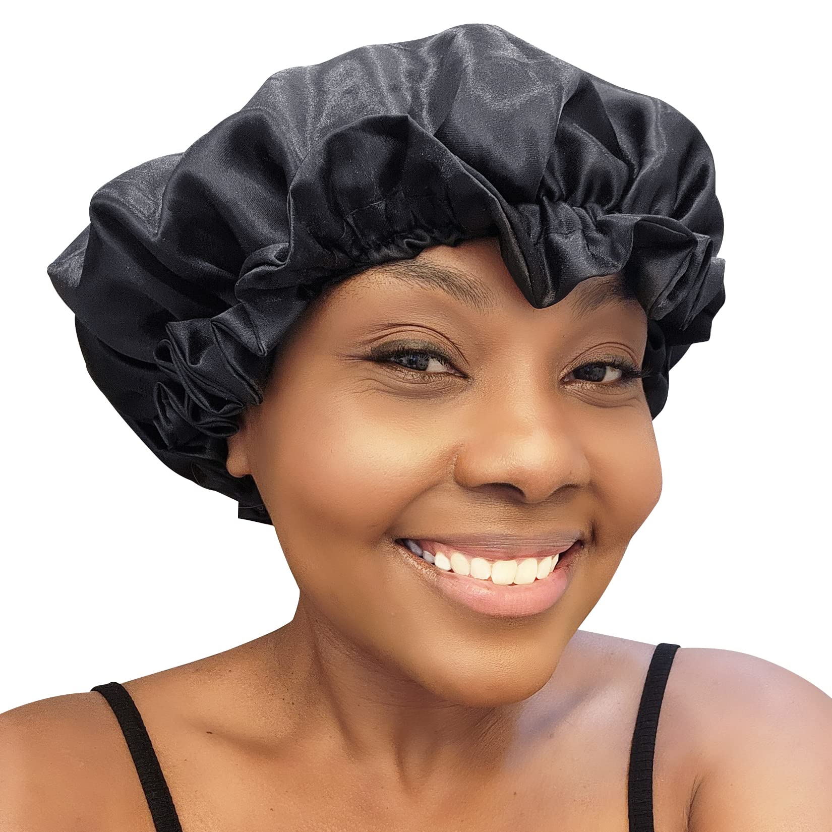 Zomac Satin Bonnet for Sleeping, Bonnet for Curly Hair, Sleeping Bonnets for Women (Black)