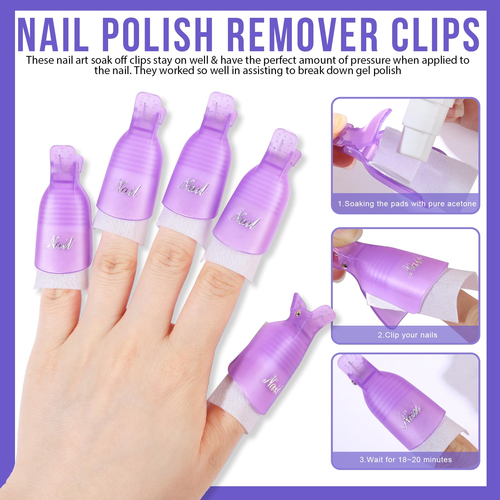 Teenitor Nail Polish Gel Remover Tools Kit With Nail Clips Nail Remover Pads Cuticle Pusher Nail Brushes Nail File Grits 120/180