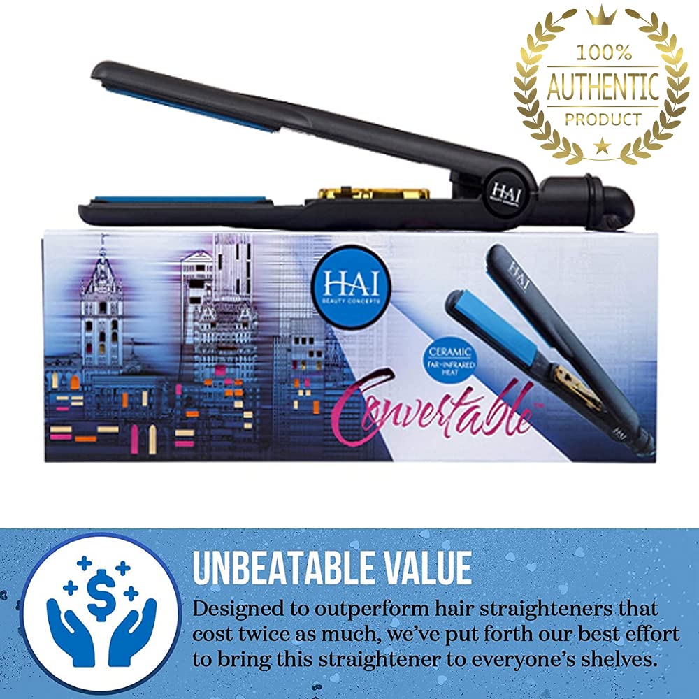 Hai Convertible Ceramic Hair Straightener For Women - Professional Fast Heating Flat Iron With 5 Temperature Levels For All Hair