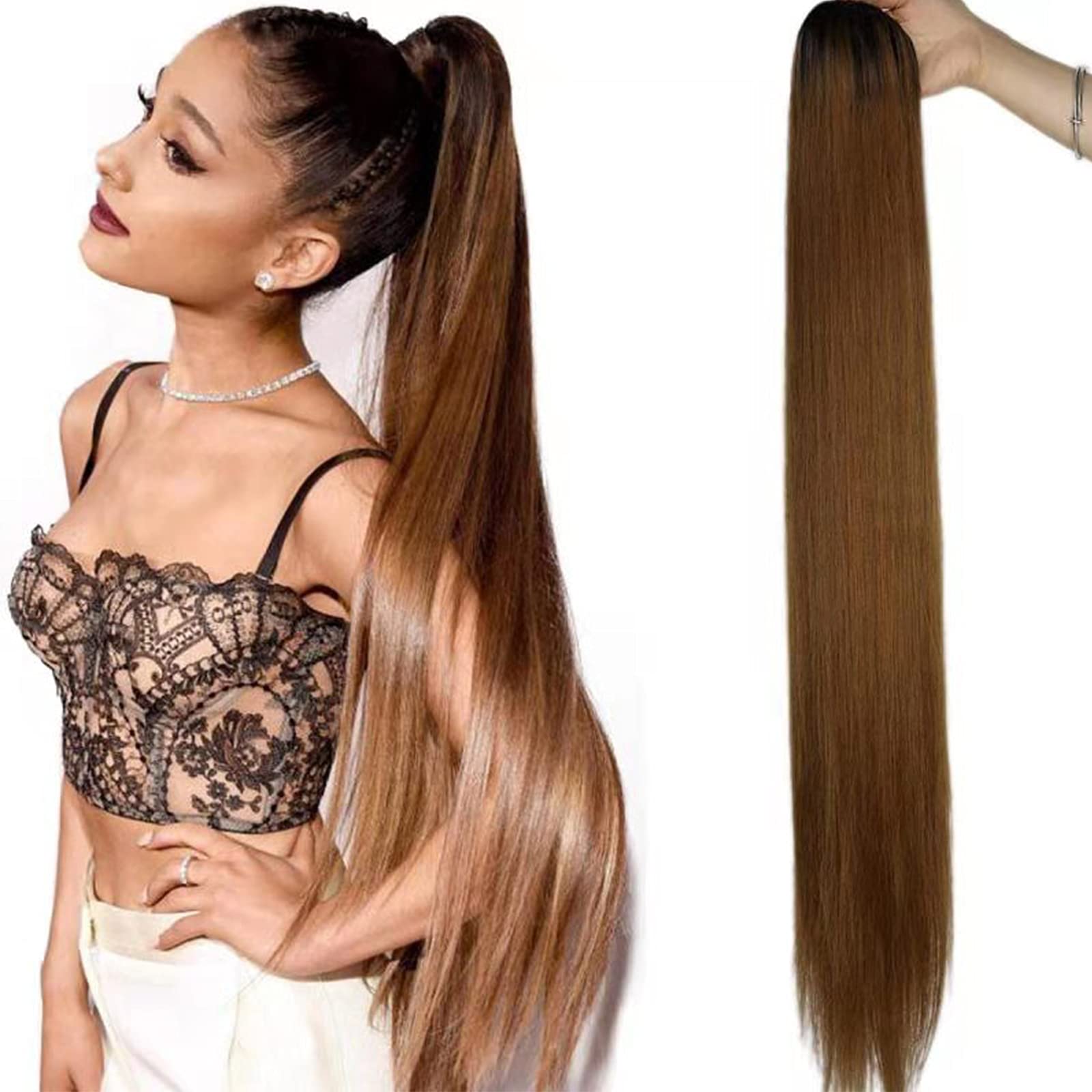 Fashion Icon Long Straight Drawstring Ponytail 30 Inch Synthetic Clip in Ponytail Extension for Women (T2/30#