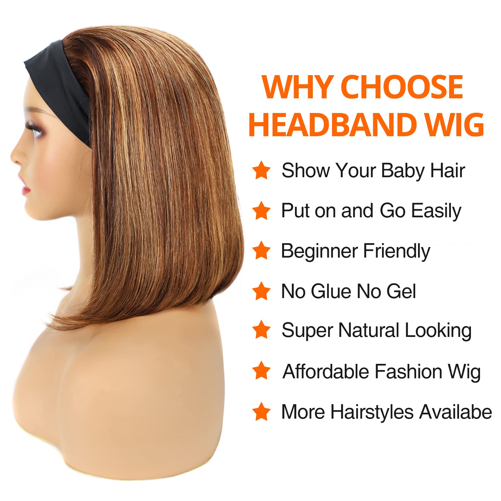 Aisi Bob Headband Wigs Human Hair Short Straight Ombre Highlight Human Hair Wigs For Black Women 150% Density Brazilian Glueless