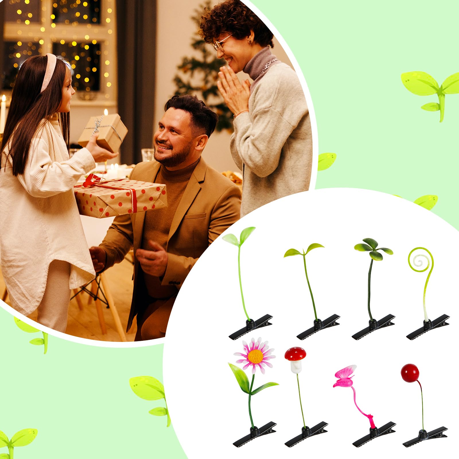 100pcs Sprout Clips, Funny Bean Sprout Hair Clips Butterfly Mushroom Plant Hairpins Hair Accessories for Women Girls Party