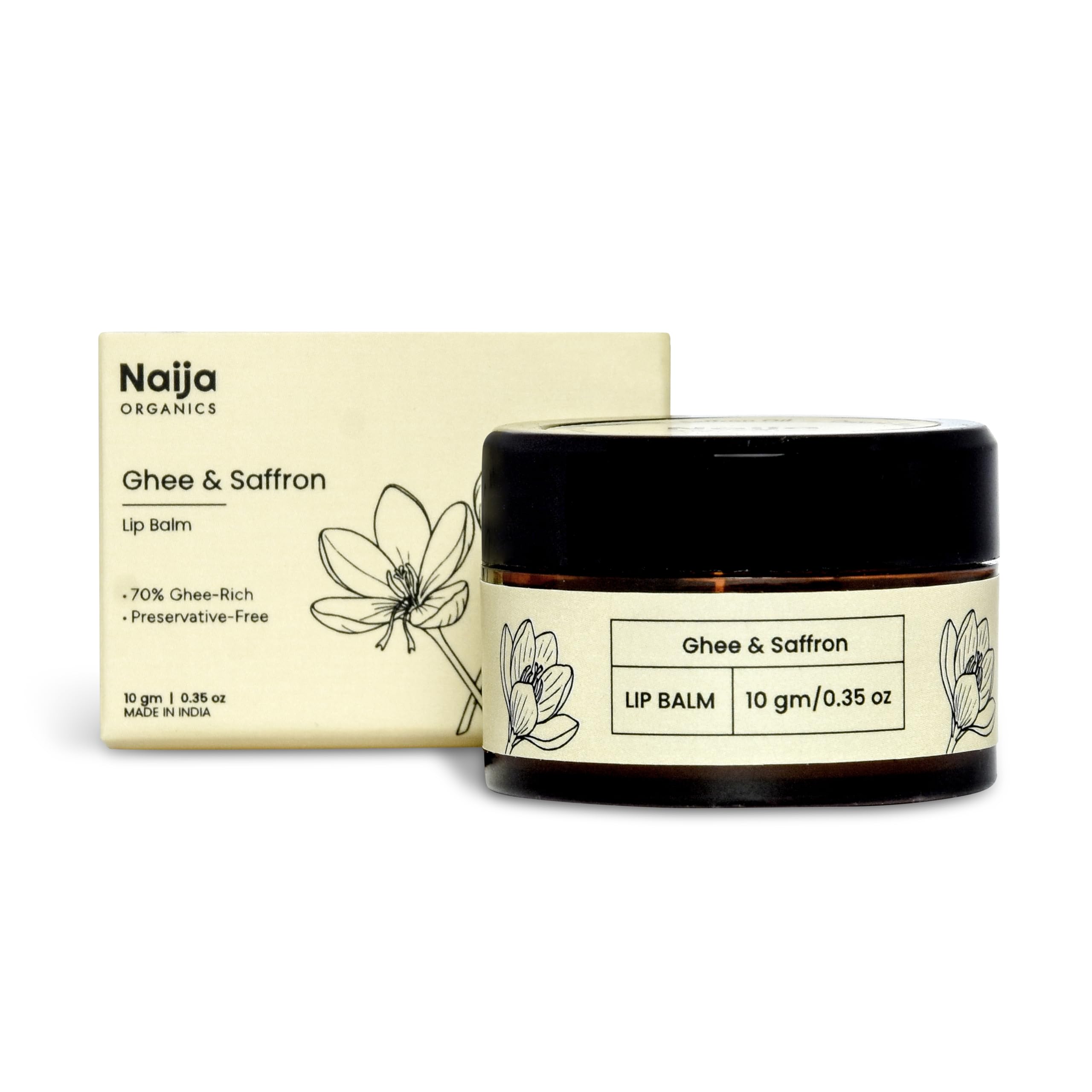 Naija Organics Saffron & Ghee Natural Lip Balm | Hydrates Dry, Chapped Lips  10G
