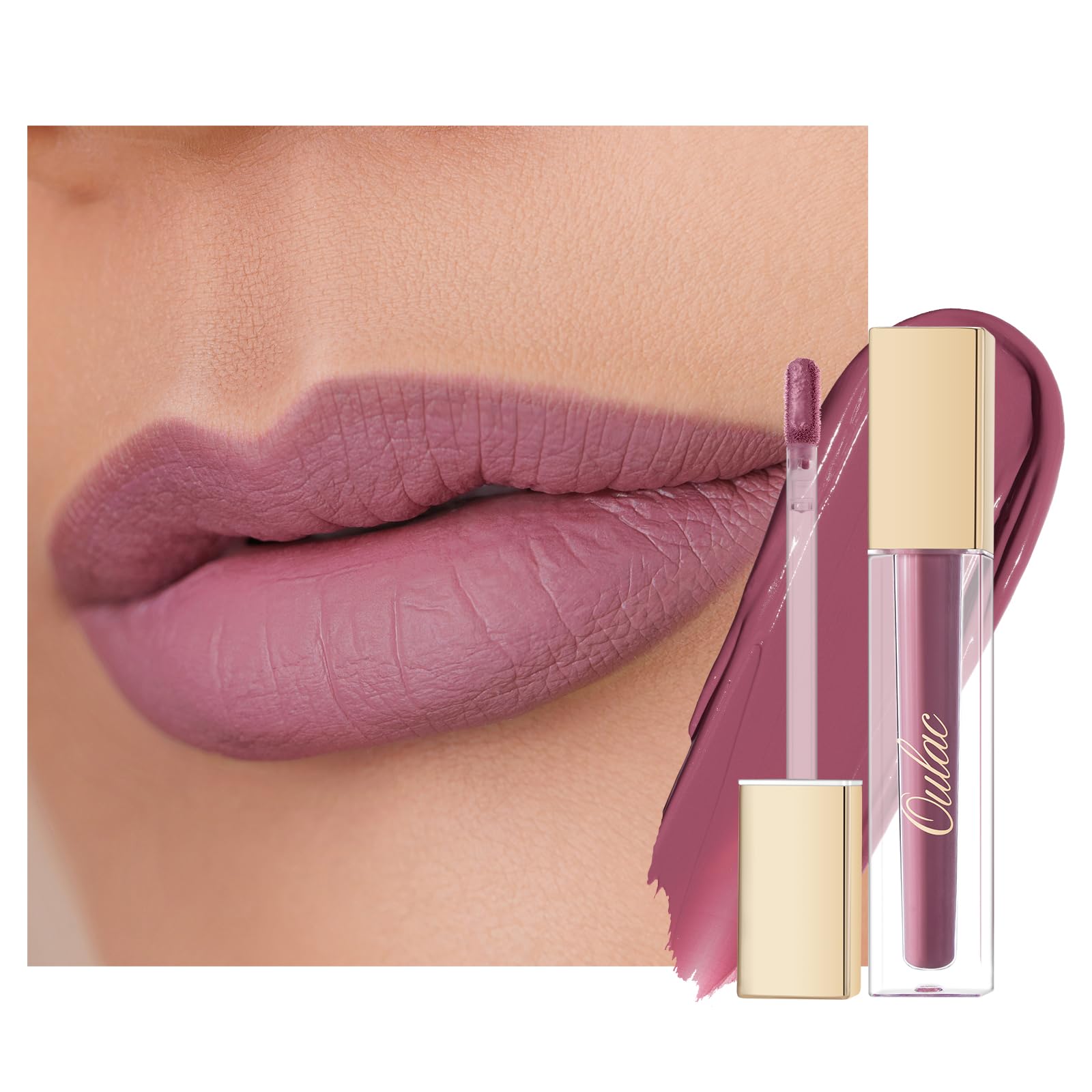Oulac Matte Liquid Lipstick Mauve Pink Lip Gloss For Women, Long Lasting Lipstick Waterproof, No Transfer, Creamy High Pigmented