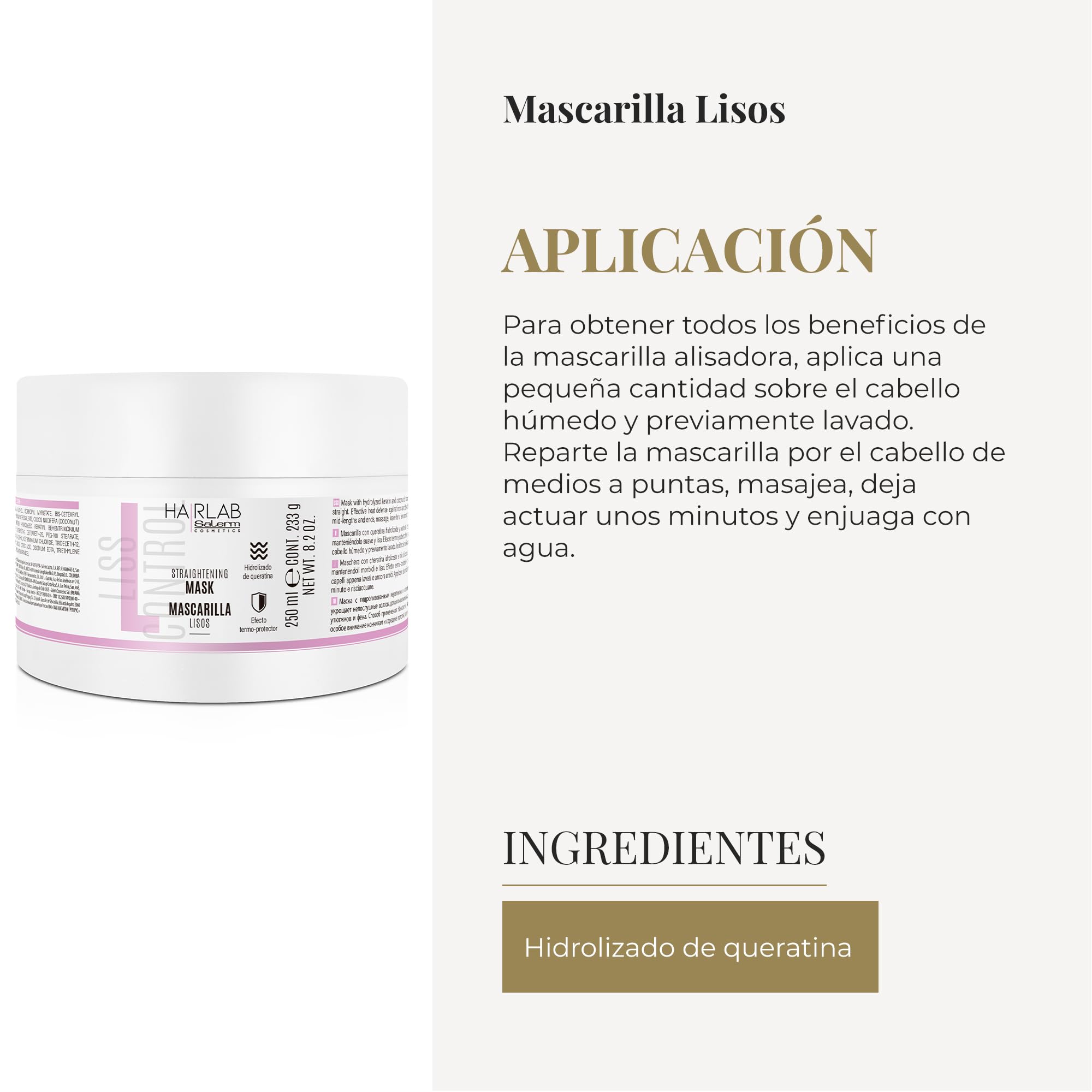 Salerm - Smoothing Hair Mask - Lisos Hair Lab - 250 Ml - Perfect Smoothing For Unruly Hair - With Hydrolyzed Keratin And Coconut