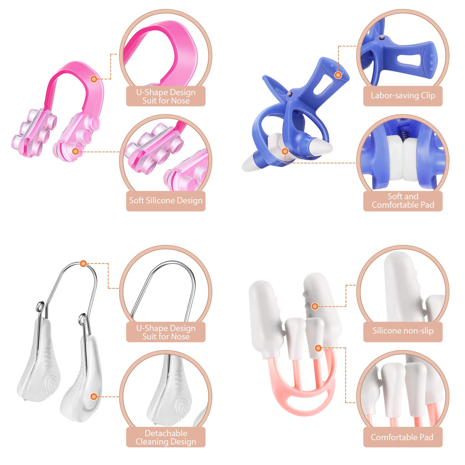 Frienda 5 Pieces Nose Clip Nose Up Lifting Clips Nose Lifters Beauty Clips Silicone Nose Bridge Slimming Clips Nose Massagers To