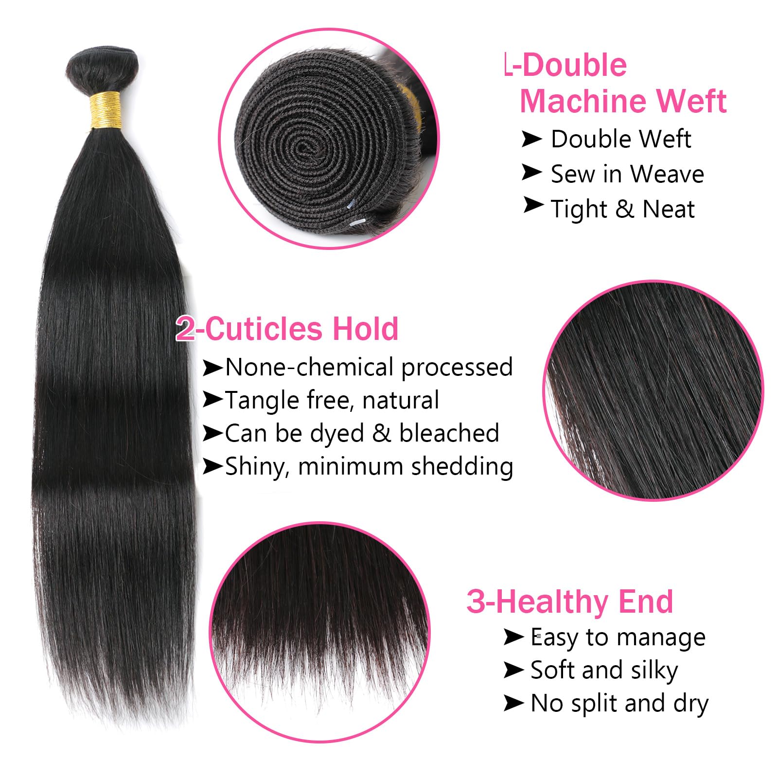 Huarisi Brazilian Virgin Bundles Human Hair Straight 20 Inch 100% Unprocessed Virgin Hair 1 Bundles Straight Weave Human Hair Bu